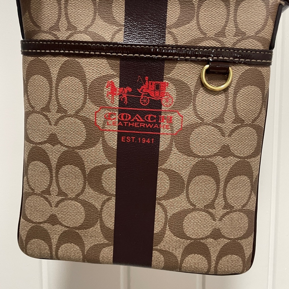 Coach Crossbody Brown/Beige Signature Coated Canvas Purse. Authentic I.D. #